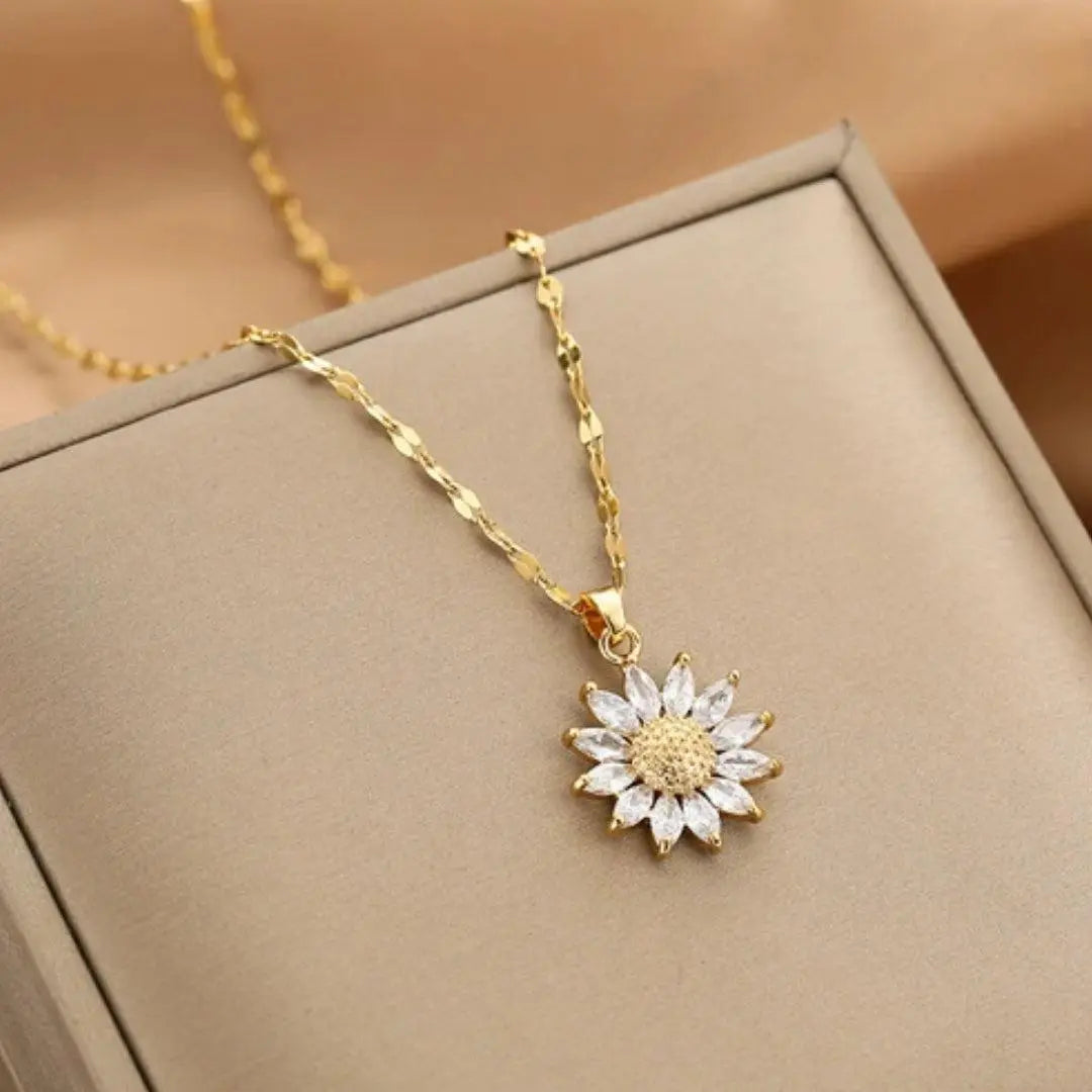 Collar de Girasol de Cristal en Oro