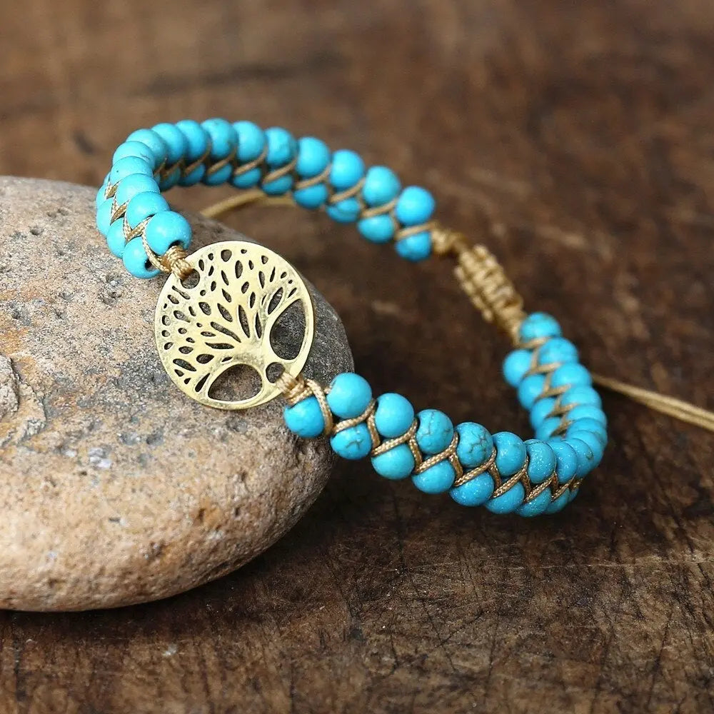 Pulsera Árbol de la Vida Hecha a Mano de Piedra Turquesa