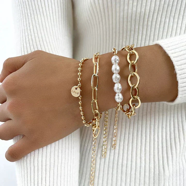 Paquetes de Pulseras de Perlas Doradas