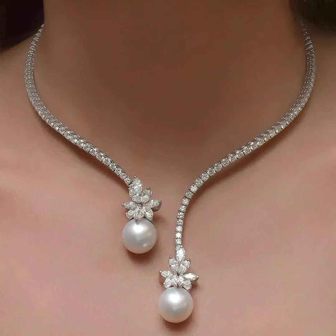 Collar elegante y brillante con perlas de plata esterlina