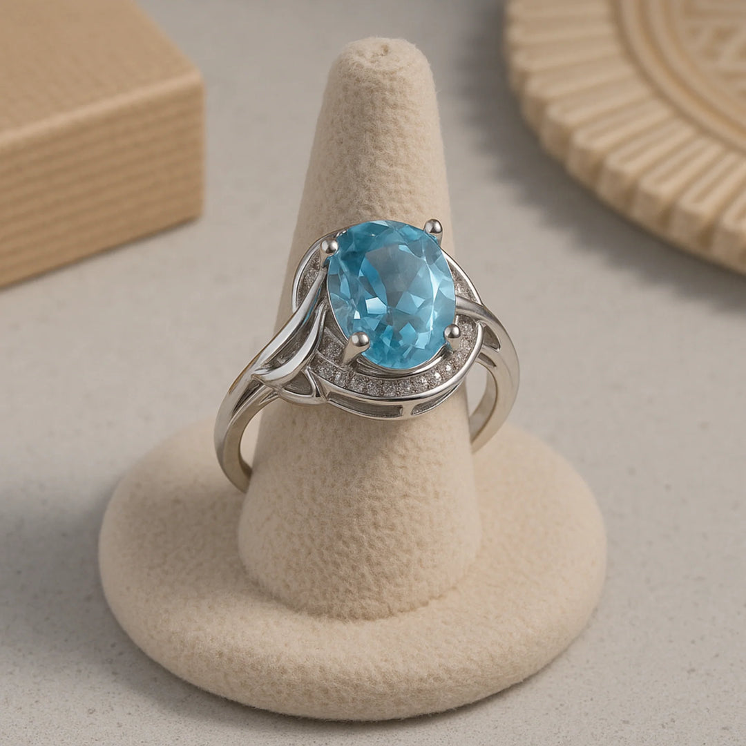 Anillo de Plata Vintage con Cristal Azul