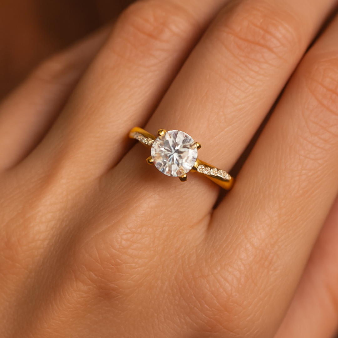Anillo Vintage de Cristal en Oro y Plata