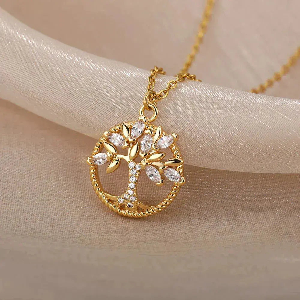 Collar Árbol de la Vida con Zirconia en Oro