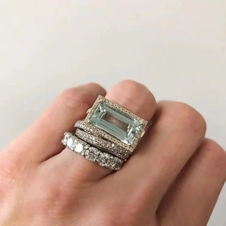 Anillo vintage de vidrio plateado y turquesa