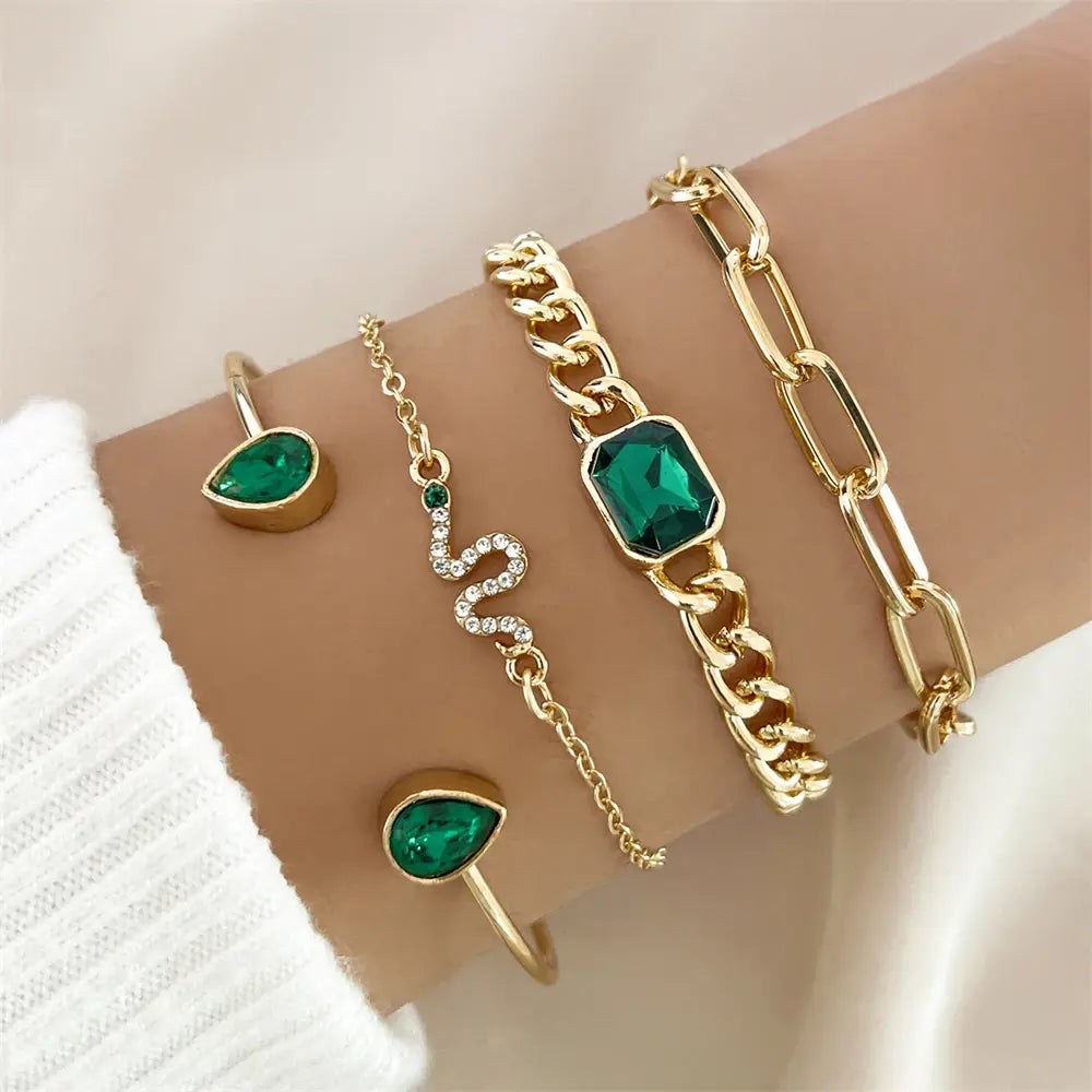 Pack de Pulseras con Cristales Verdes