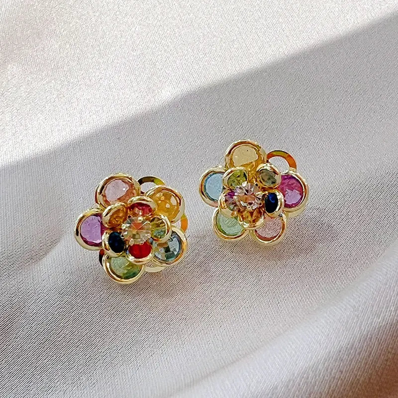 Pendientes de Flor de Cristal Coloridos y Elegantes