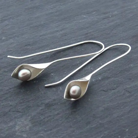 Pendientes Colgantes de Perlas de Plata Vintage
