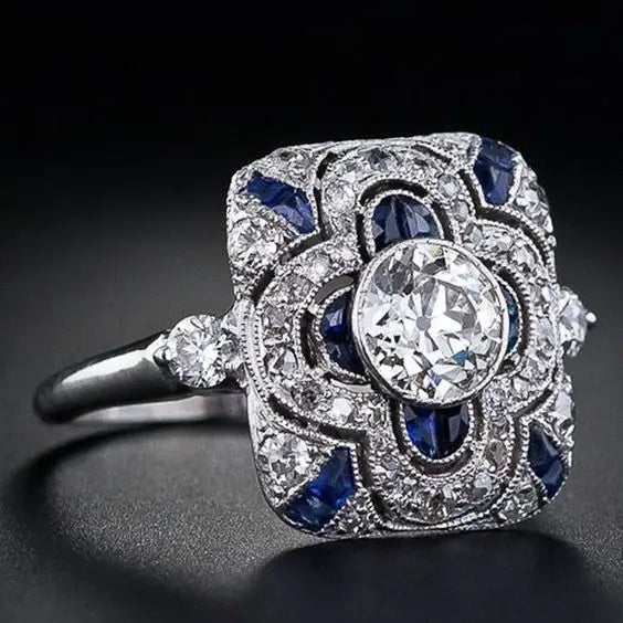 Anillo de plata vintage con zirconia azul