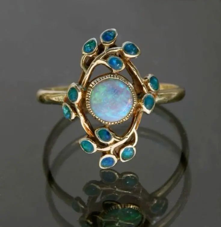 Anillo Azul Vintage con Cristales y Ópalo