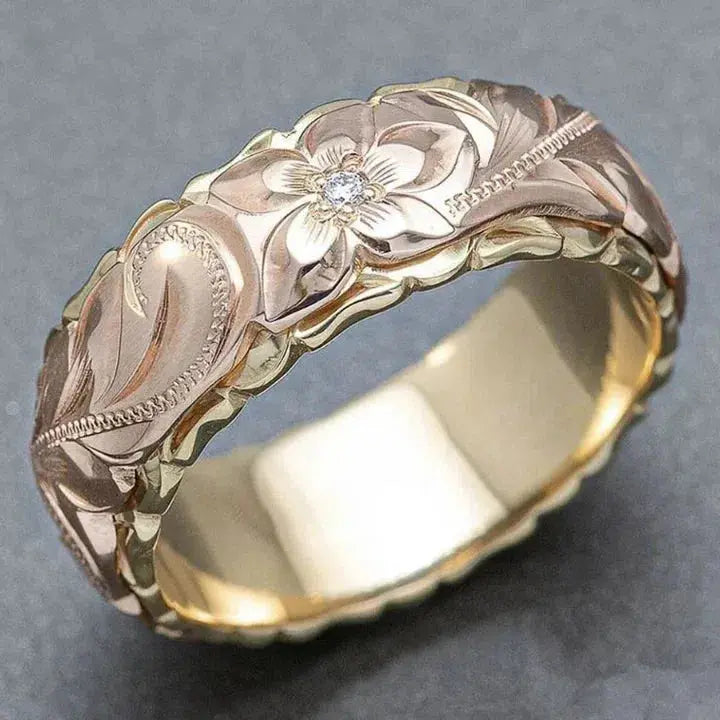 Anillo de Oro con Flor de Rosa Vintage