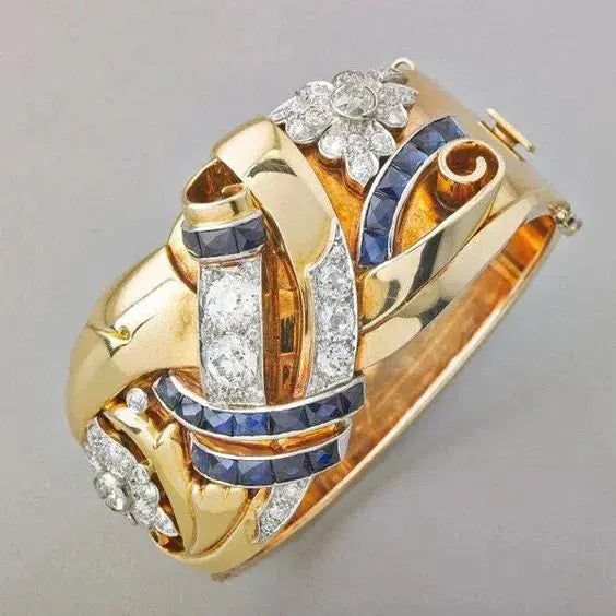 Anillo Vintage de Zirconia Azul y Dorado