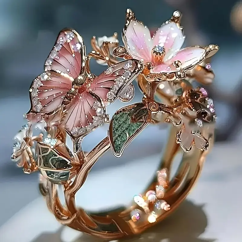 Anillo de Zirconia Mariposa Brillante de la Naturaleza