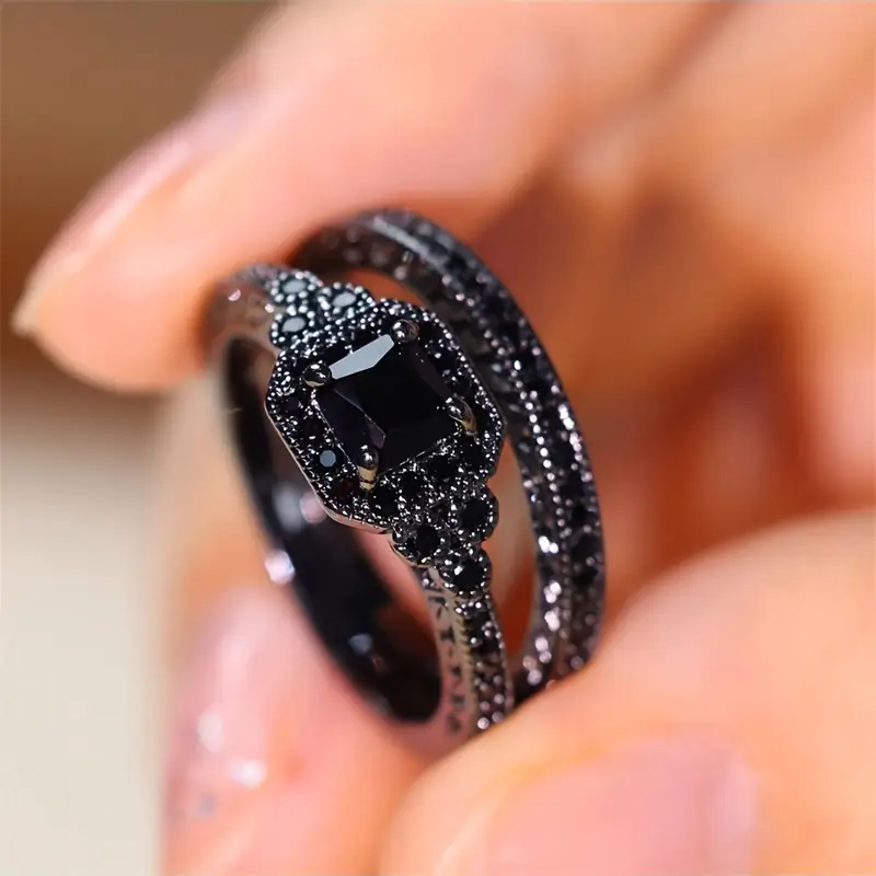 Dúo de Anillos Negros Retro