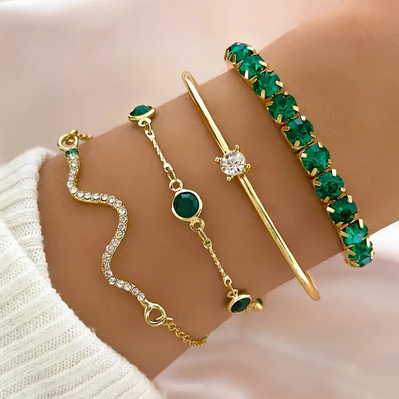 Conjunto de Pulseras de Circonita Verde Vintage