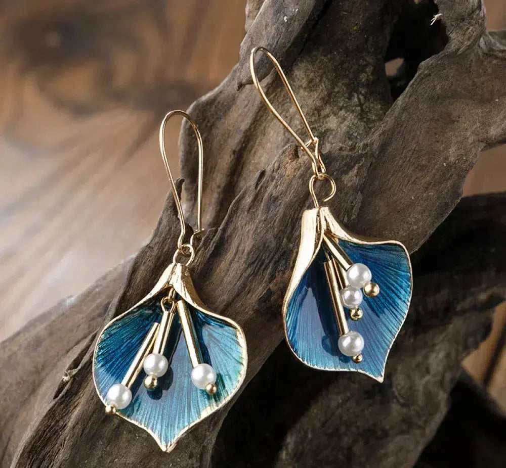 Pendientes de plata con loto azul vintage