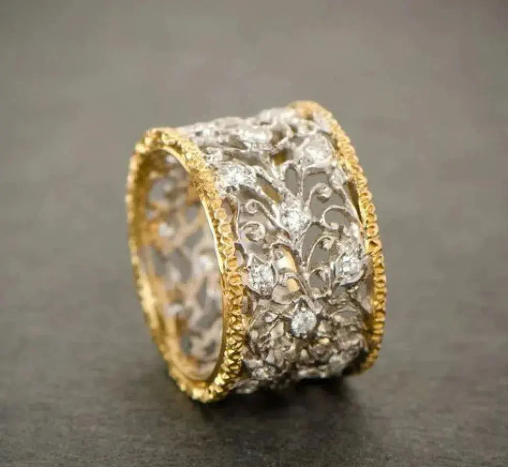 Anillo de hiedra vintage de circonia