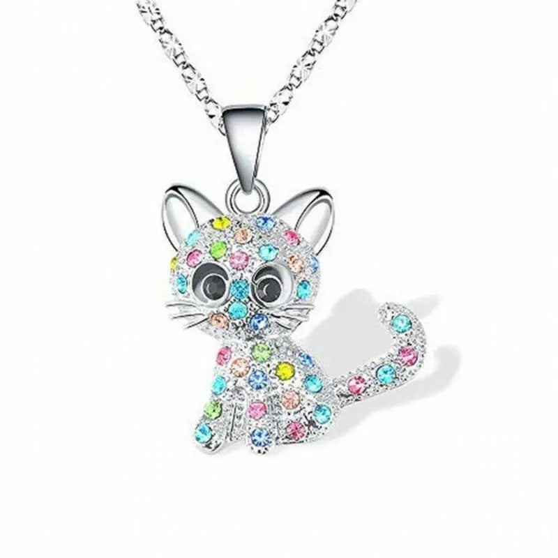 Collar de Gatitos Bebés de Plata y Circonitas de Color