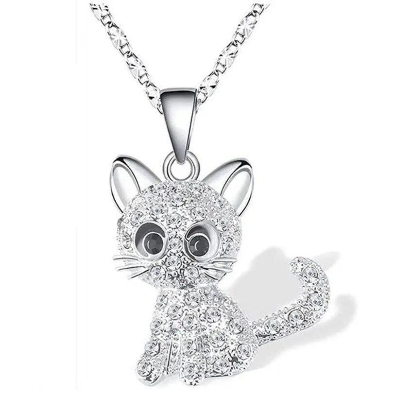 Collar de Gatitos Bebés de Plata y Circonitas de Color