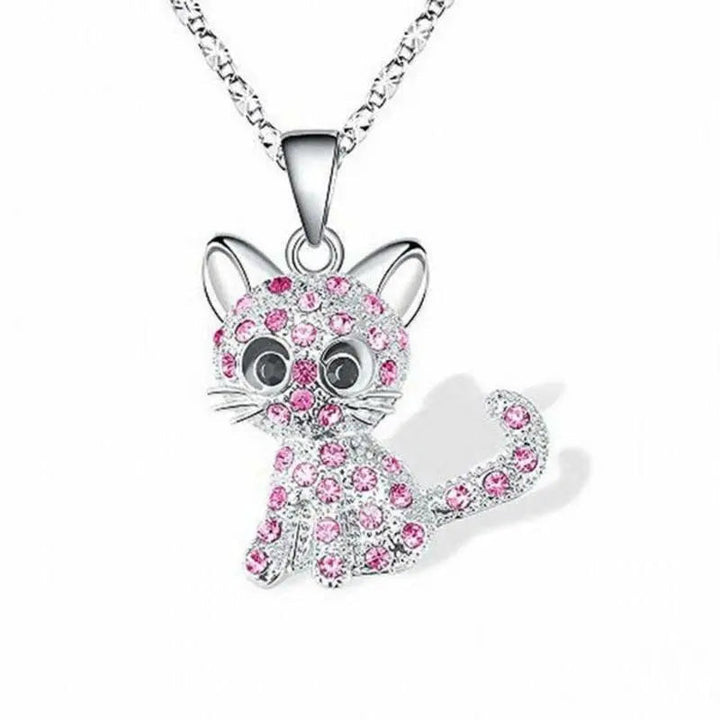 Collar de Gatitos Bebés de Plata y Circonitas de Color