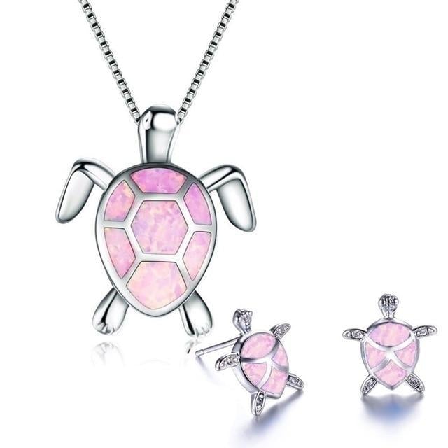 Collar de Tortuga Marina + Conjunto de Pendientes en Ópalo y Plata
