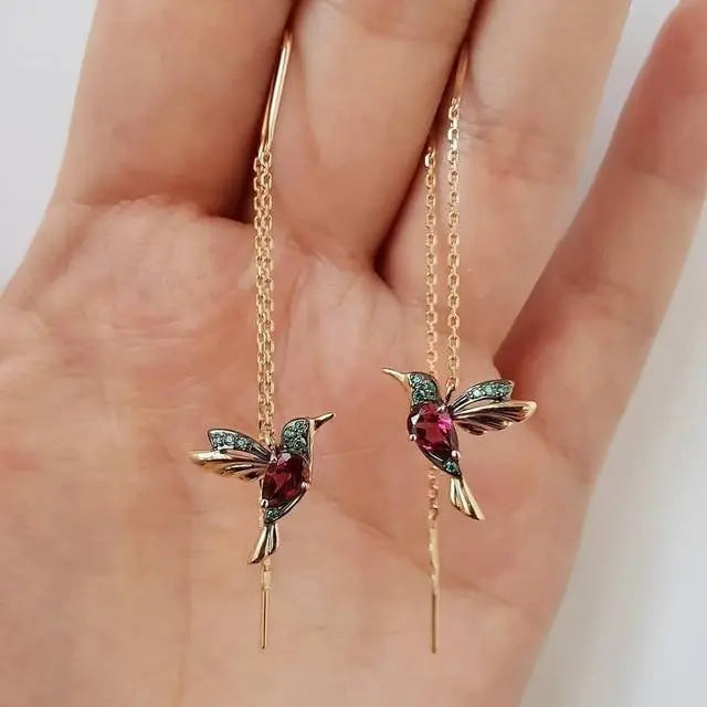 Pendientes de esmalte y circonita de colibrí